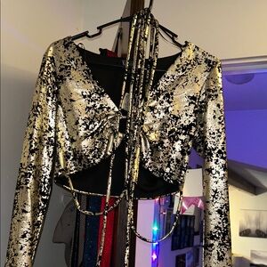 Meraki Gold and Black Sequin Crop Top